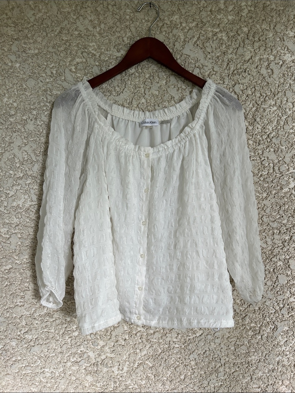Calvin Klein White Textured Button-Front Blouse